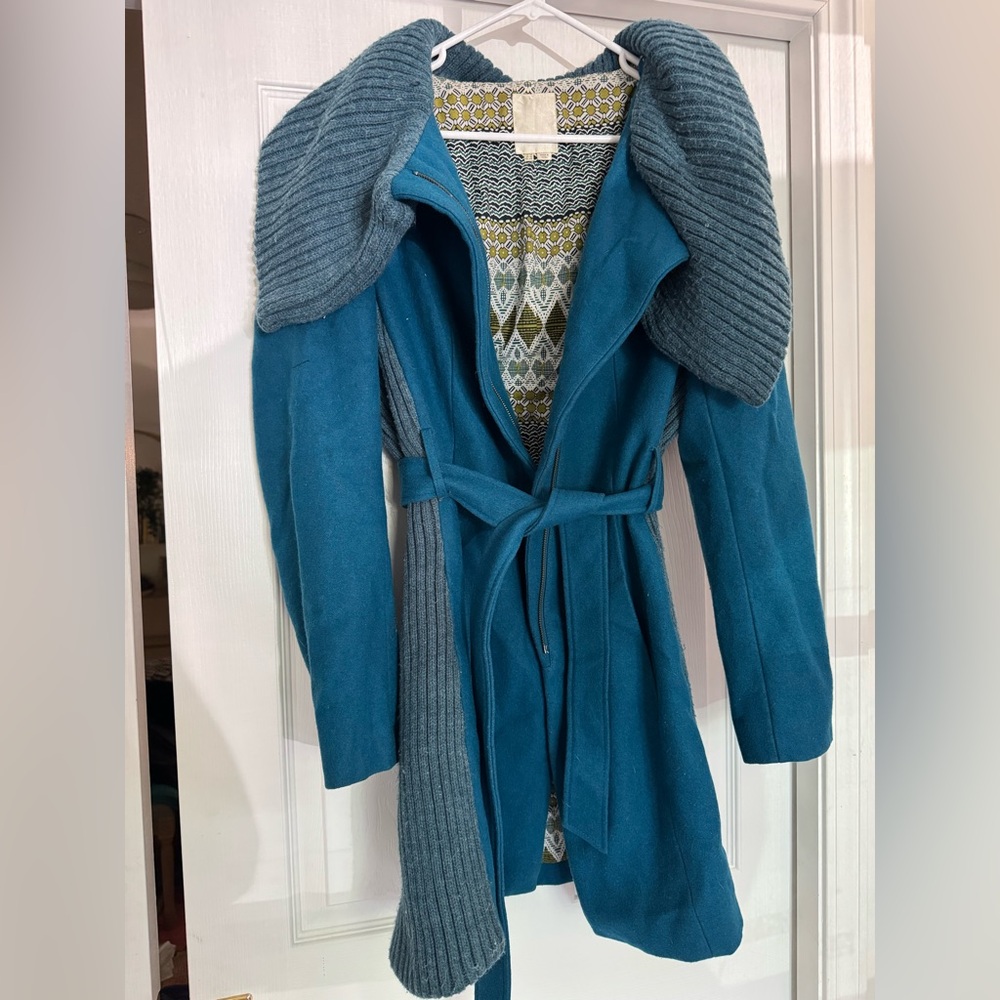 Teal Women's Anthropologie winter coat with Shawl Collar